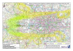 The flightpath taken during an easterly wind diverts flights to the north and south of London