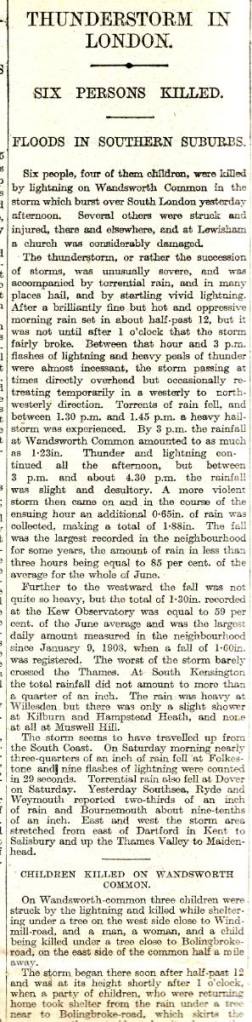 Account of the thunderstorm reported in The Times