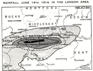 Rainfall in the London area - June 14, 1914 - shown in the publication British Rainfall