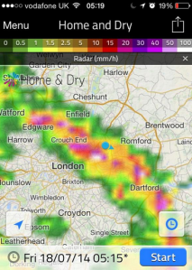 Radar at 0519 shows another white blob (very heavy rain) about to cross Wanstead 