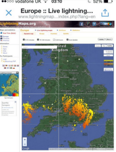 Live lightning map from http://www.lightningmaps.org/realtime at 3.10am