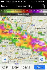 This radar shot shows the storm just beginning to hit Wanstead. The rain was far heavier to our east. 17.2mm was reported at Laindon, Essex. An observer at Woodford Wells recorded 19.9mm her in about 25 minutes 0310-0335 bst