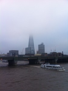 The Shard in fog from Southward Bridge 