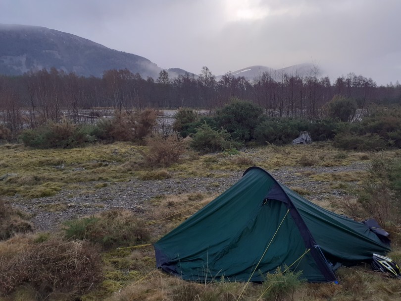 Camping on the banks of the Feshie